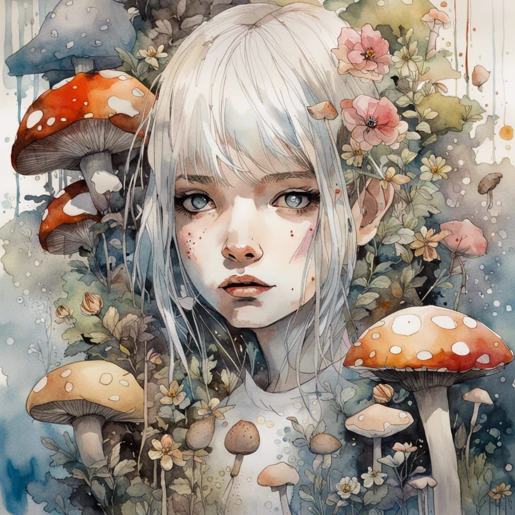 Watercolor Manhwa Portrait of Alice in Wonderland