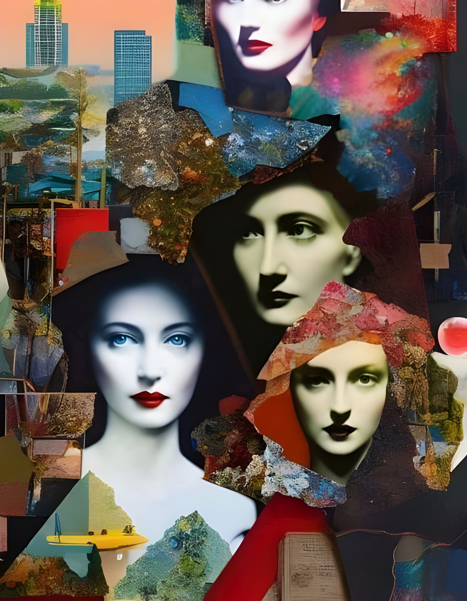 Surreal Mountain Portrait in Psychedelic Style