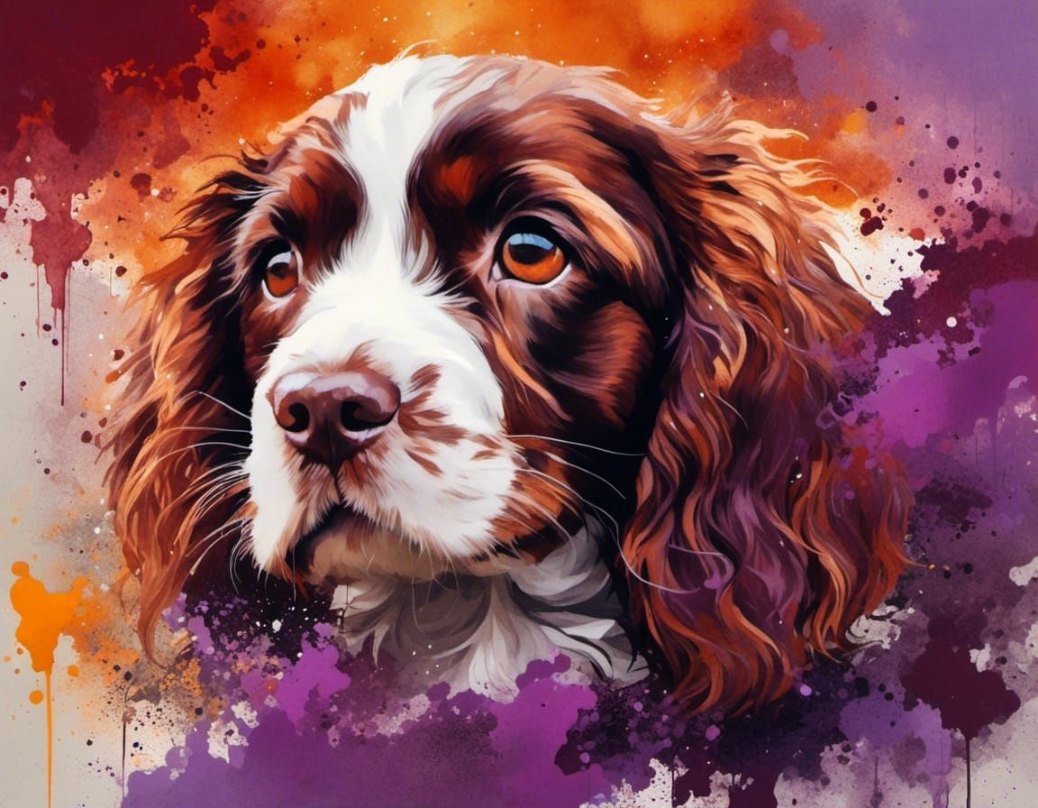 English Springer Spaniel Puppy in Splash Art Style
