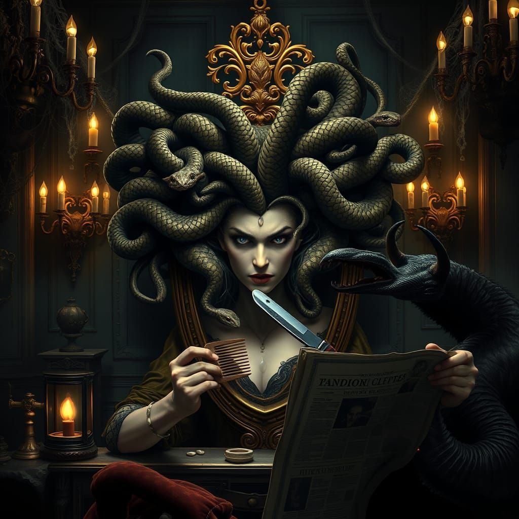 Medusa's Mysterious Absence in a Gothic Barbershop
