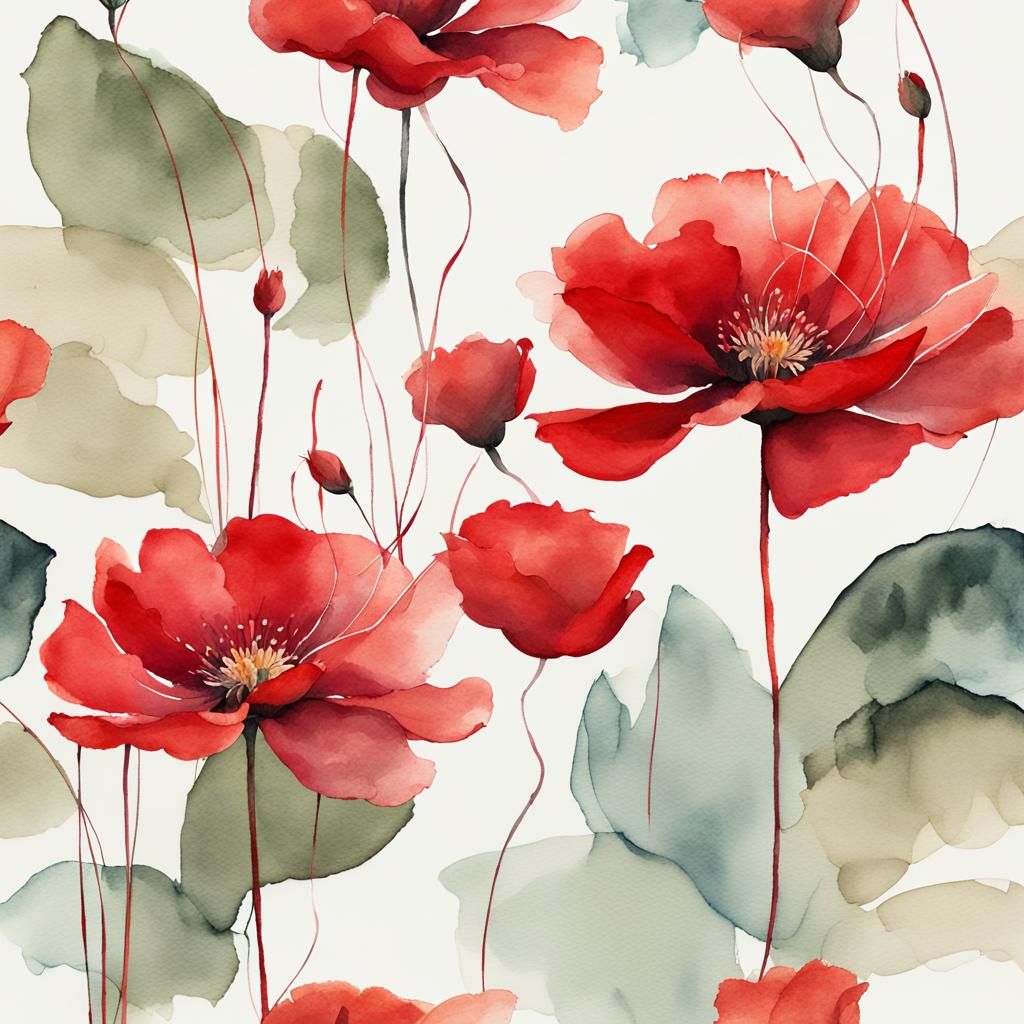 Minimalist Red Floss Flower in Watercolor Art