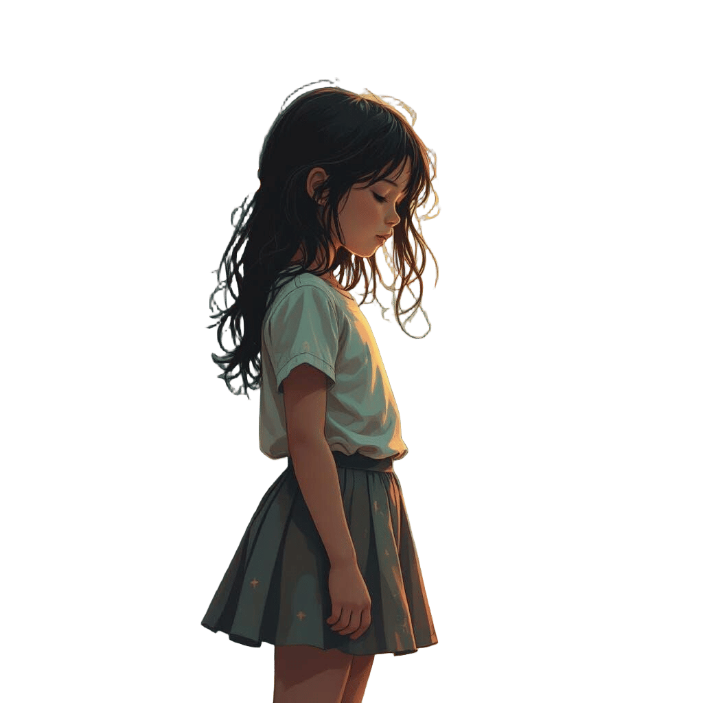 Girl in Serene Landscape with Inscription