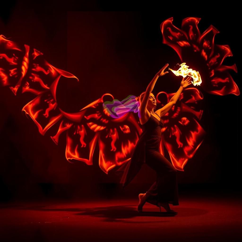Fire Dancer's Shadowy Symphony: Light and Dark