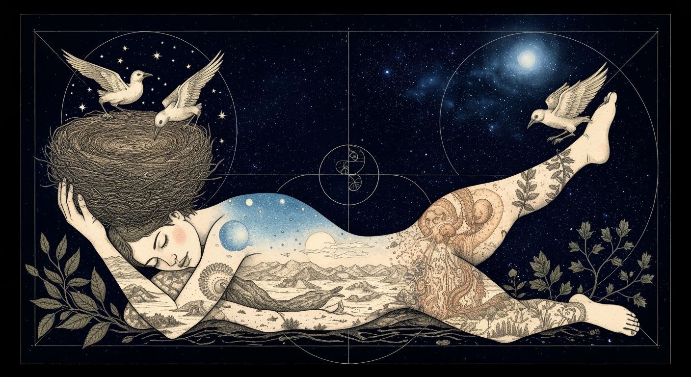 Dreamlike Concept Art: Woman Intertwined with Nature