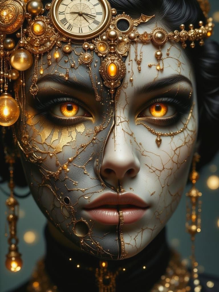 Cracked Porcelain Flapper: A Dark Fantasy Portrait