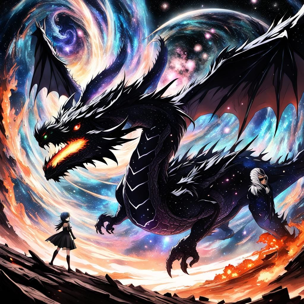Nebula Black Hole Dragon and Anime Girl