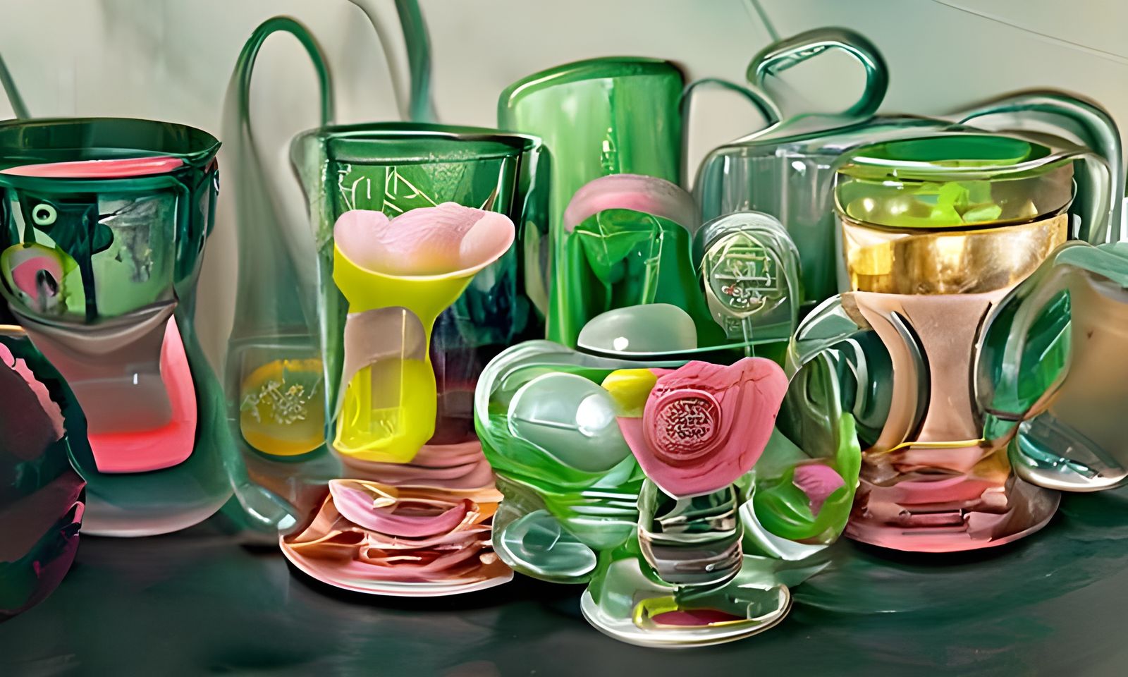 oil painting of a sunlit collection of stacked up depression...