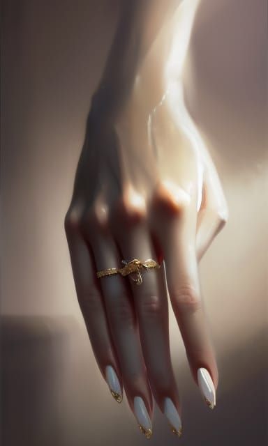 Wedding Manicure with Sparkling Rings and Gold Jewelry