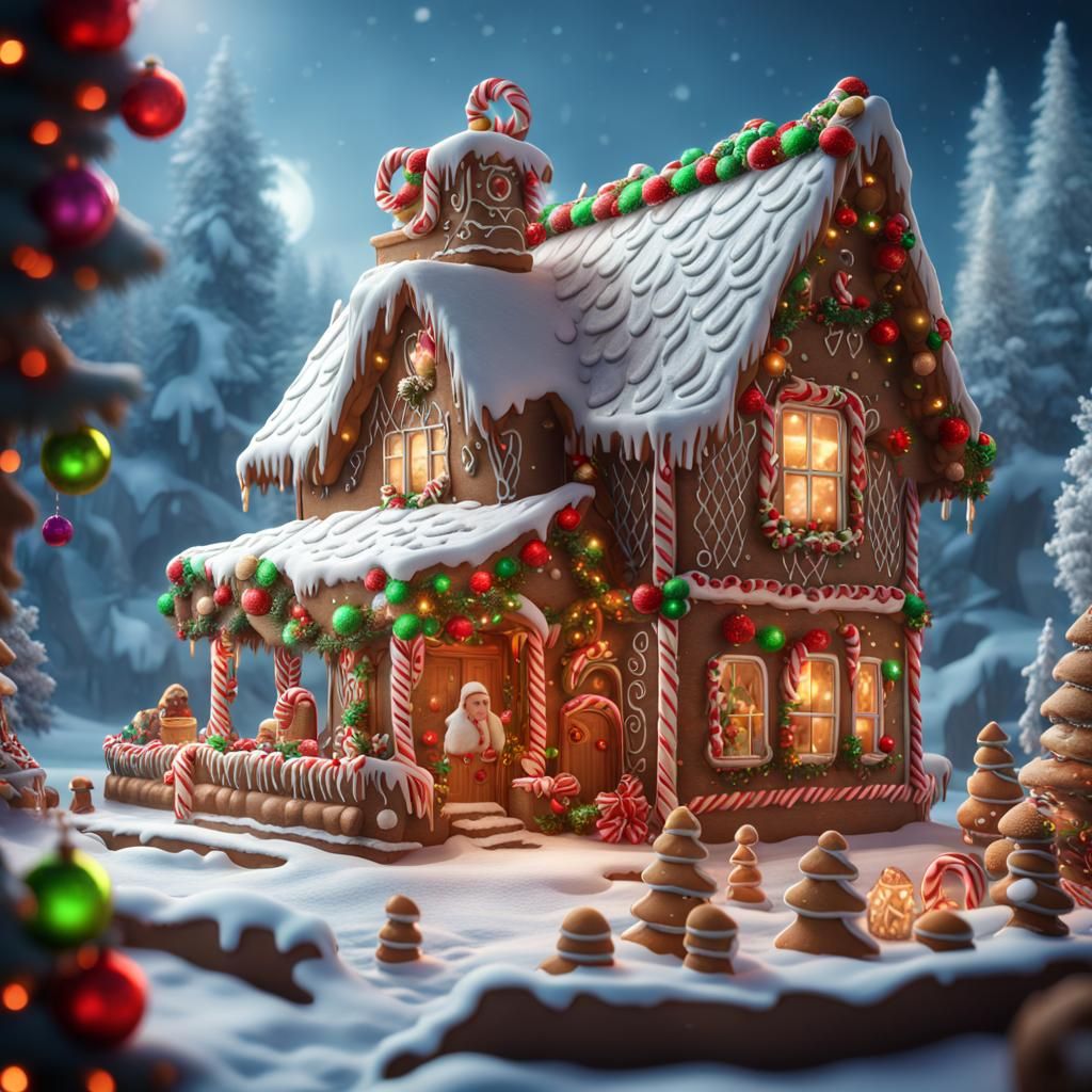 Festive Christmas Gingerbread Village: Detailed Matte Painti...