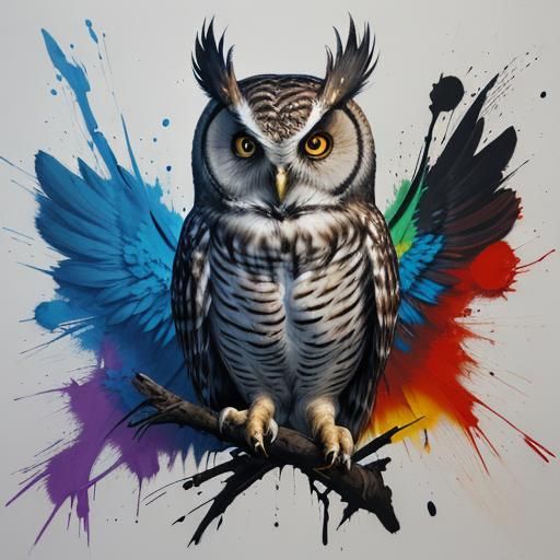 Owl Warrior in Graffiti Splash Art Style