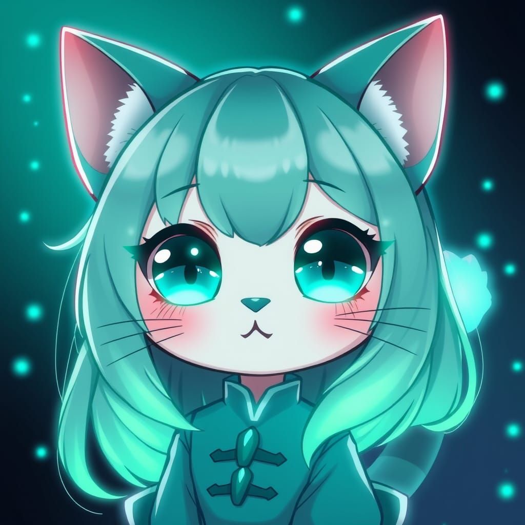 Chibi Anime Catgirl in Neon Synthwave Style