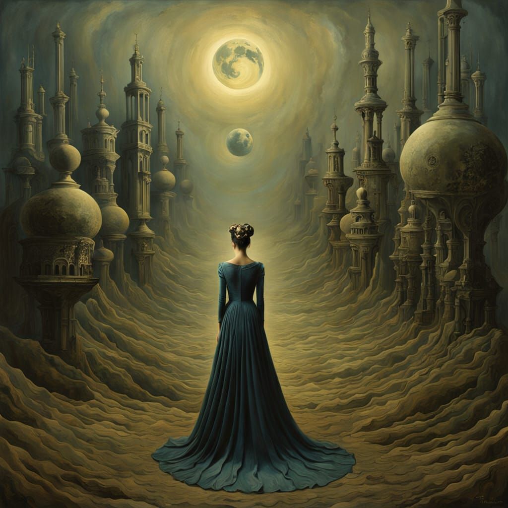 Surreal Evening Gown Goddess Melts in Apocalyptic Scene