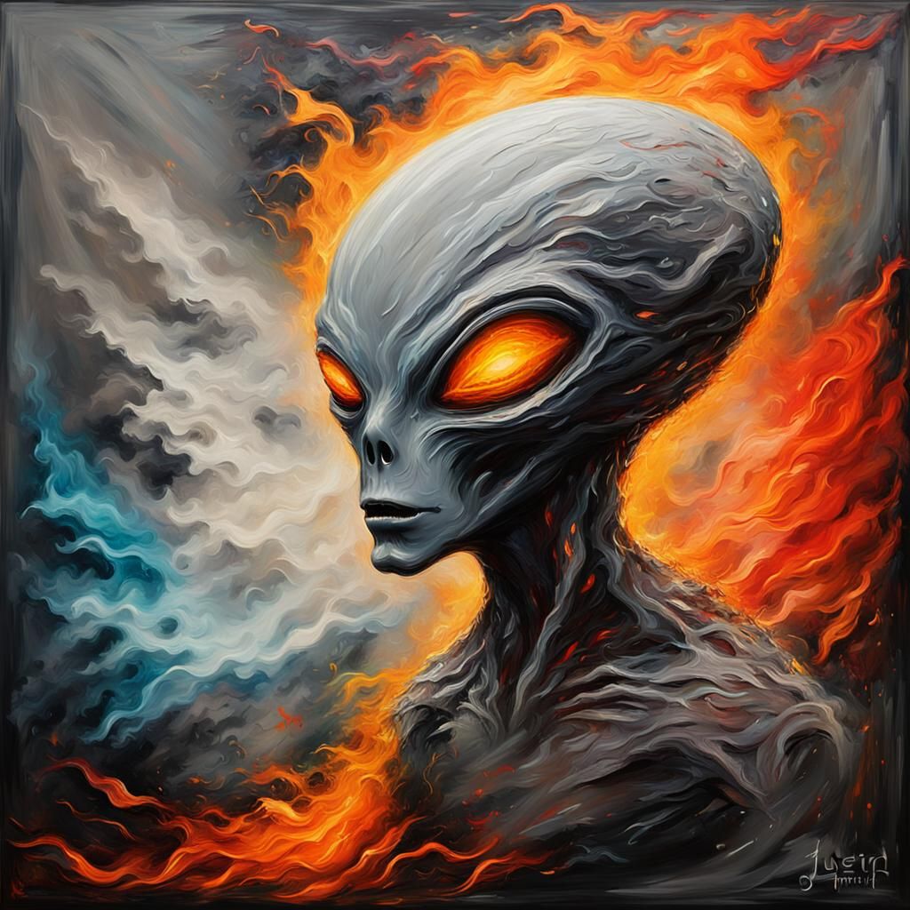 Surreal Alien Made of Ghostly Flames