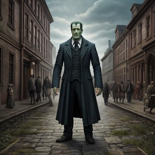 Doctor Frankenstein and Creation Observe Villagers