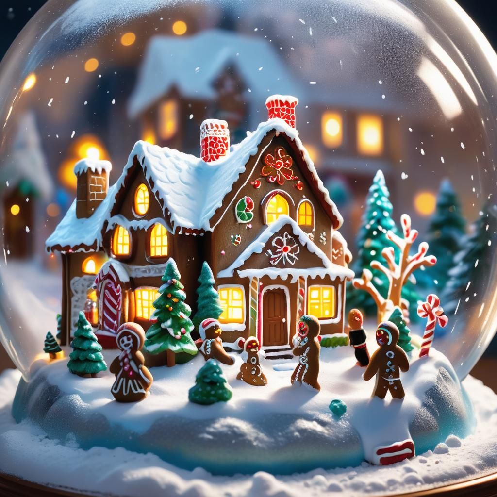 Gingerbread House in Snow Globe Splash Art
