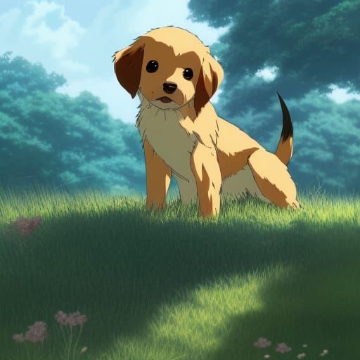Cute Puppy in Studio Ghibli Anime Style