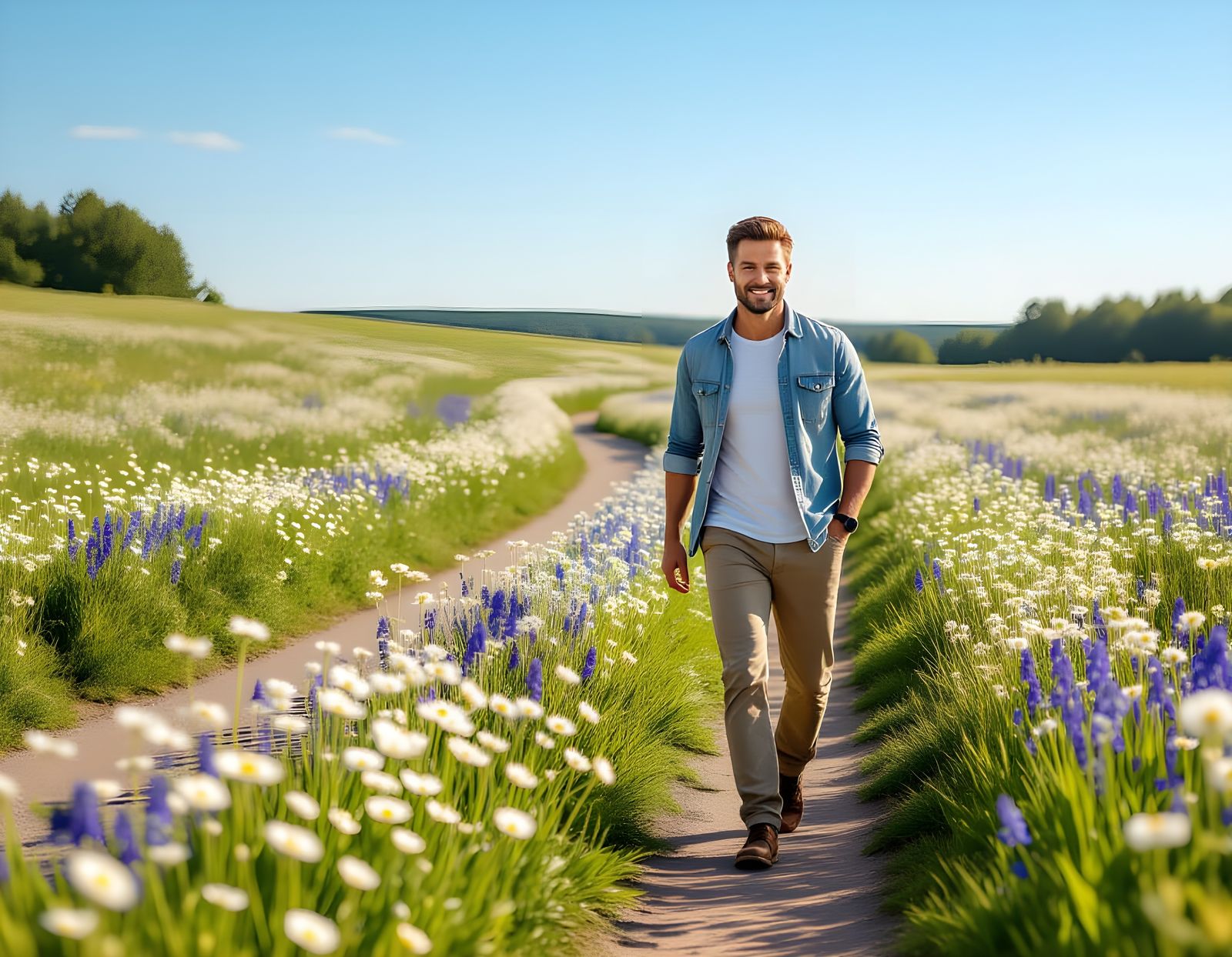 Man Walks Through Flower Field: Professional Photography
