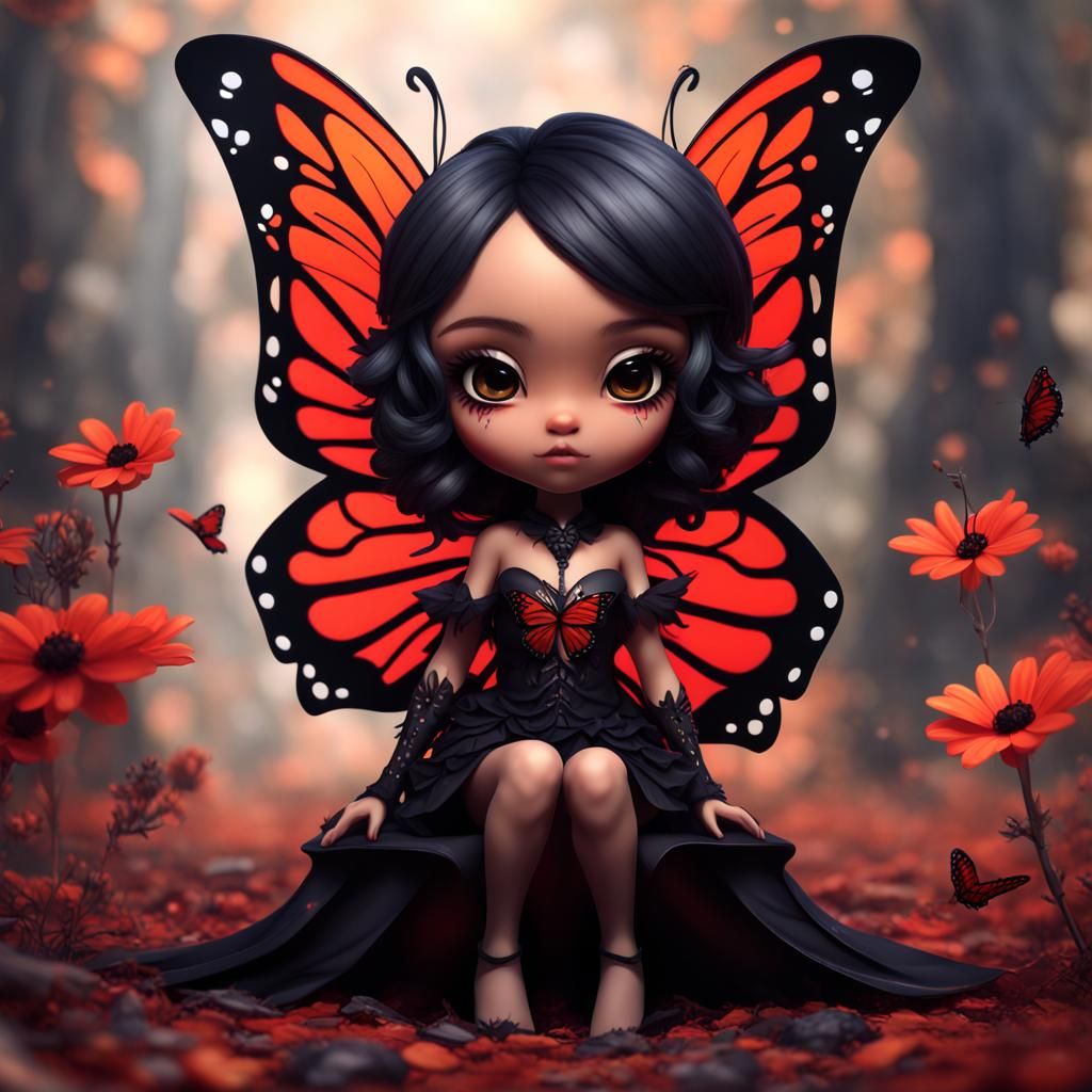 Gothic Chibi Fairy with Butterfly Wings