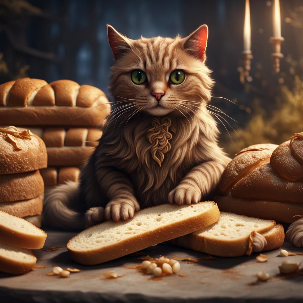 Bread Cat Sitting: Detailed Matte Painting in 8K