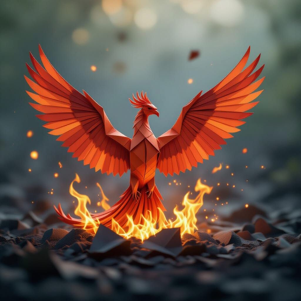 Majestic Origami Phoenix Rises From Ashes