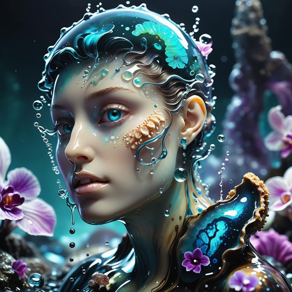 Liquid Water Elemental with Bioluminescent Iridescent Colors