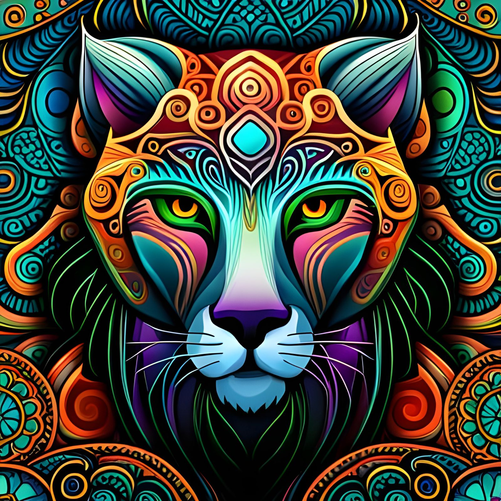 Trippy Neon Panther Spirit Guide in Digital Art