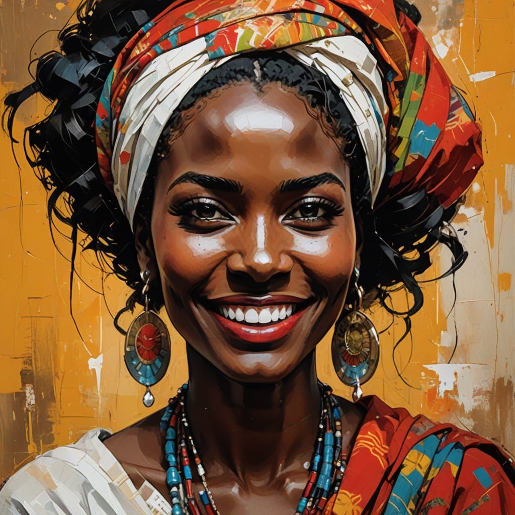 Joyful Sudanese Woman in Vibrant Post-Impressionist Portrait