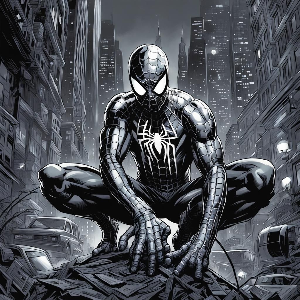Grayscale Spider-Man in Comic Book Style