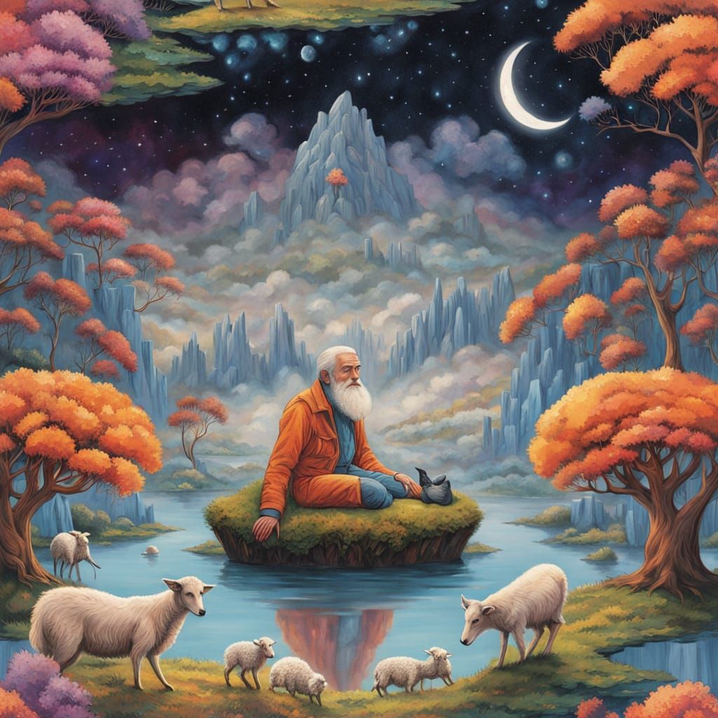 Surreal Tea Party on Floating Island in Ethereal Style