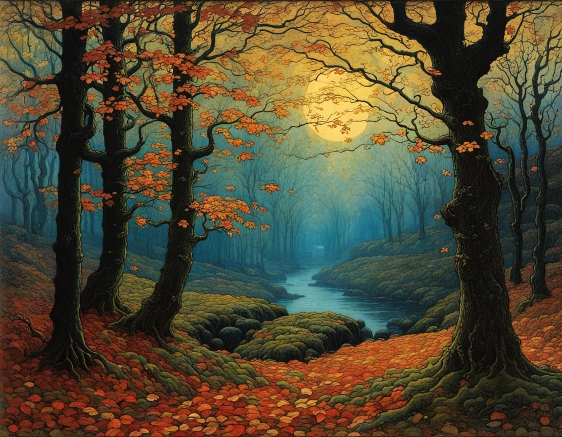 Autumn Twilight in Frosty Landscape with Deep Colors