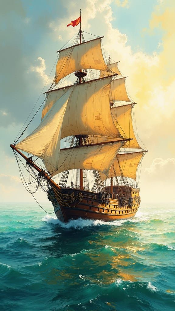 Majestic Sailing Ship on Calm Waters