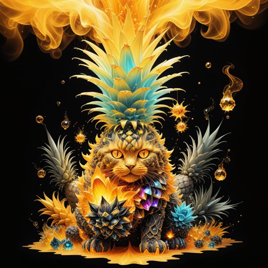 Mandelbrot Cat in Exotic Crystal Pineapple Elegance