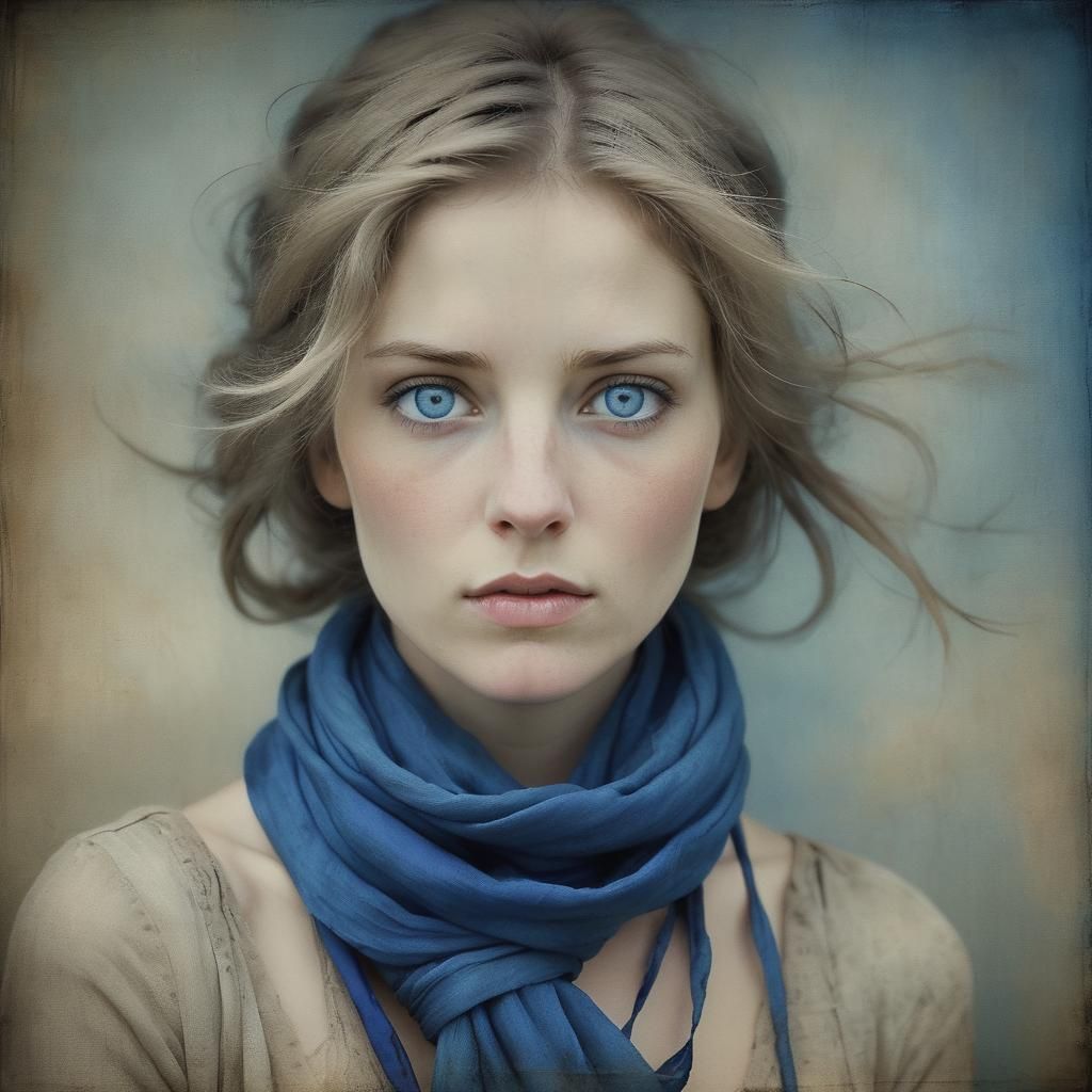 Defiant Beauty with Blue Scarf Portrait