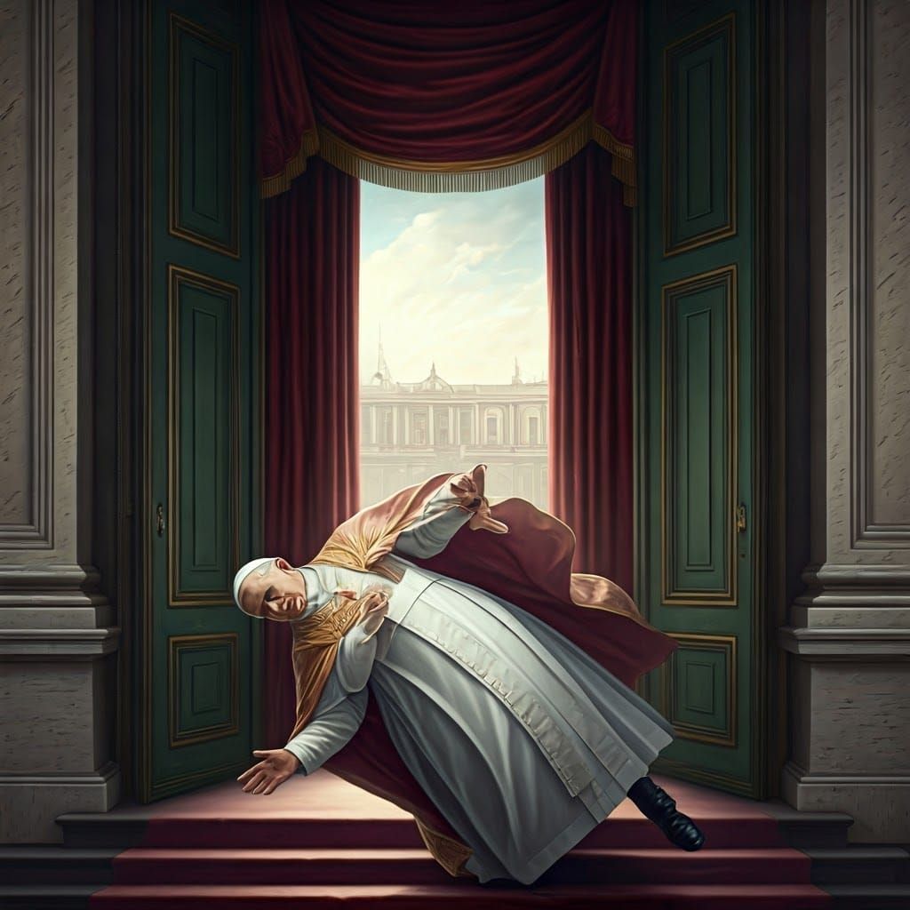 Pope Tumbles Down in a Chaotic Scene of Dramatic Light