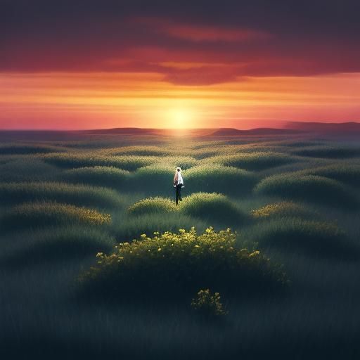 Woman Walks on Beach at Sunrise: Oil Painting