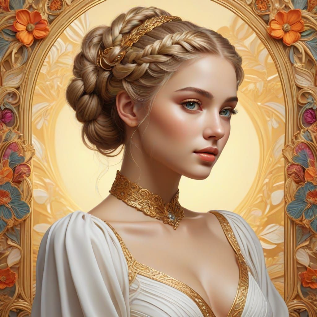 Art Nouveau Woman with Hazel Eyes and Blonde Hair