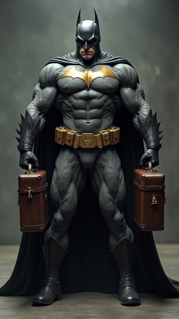 Muscular Batman With Briefcases in Cinematic Lighting