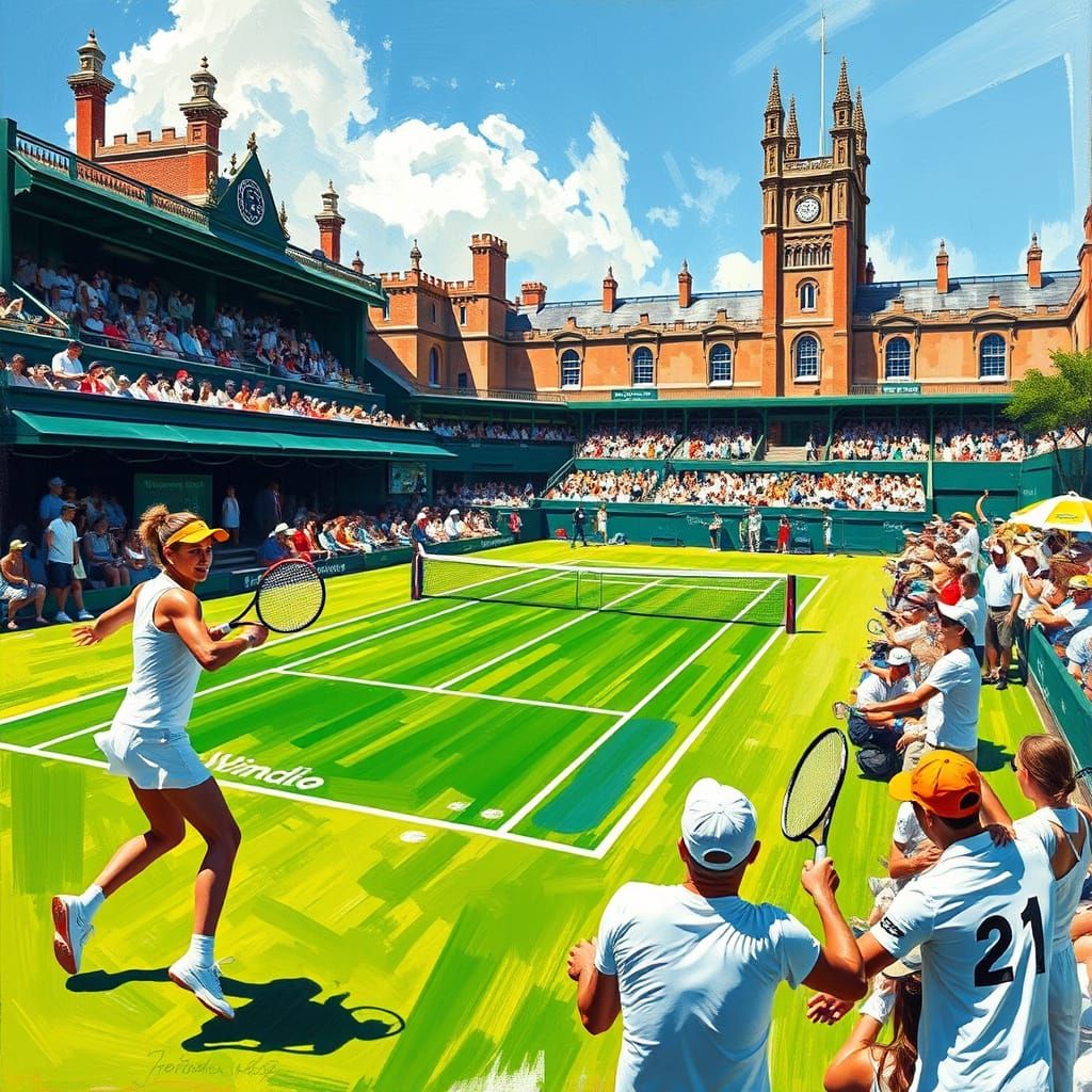 Wimbledon Tennis Players in Vibrant, Impressionistic Style