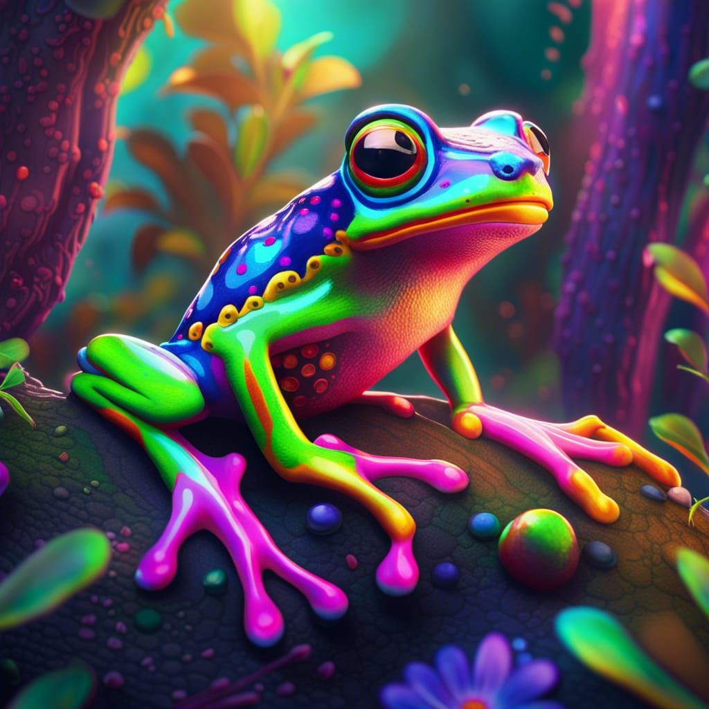 Tree frog In the style of lisa frank
