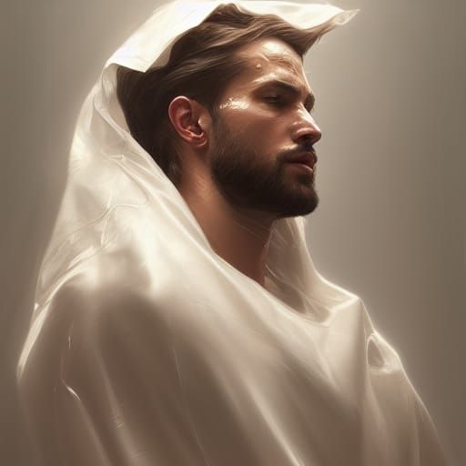 Man in White Sheet: Hyperrealistic Digital Portrait