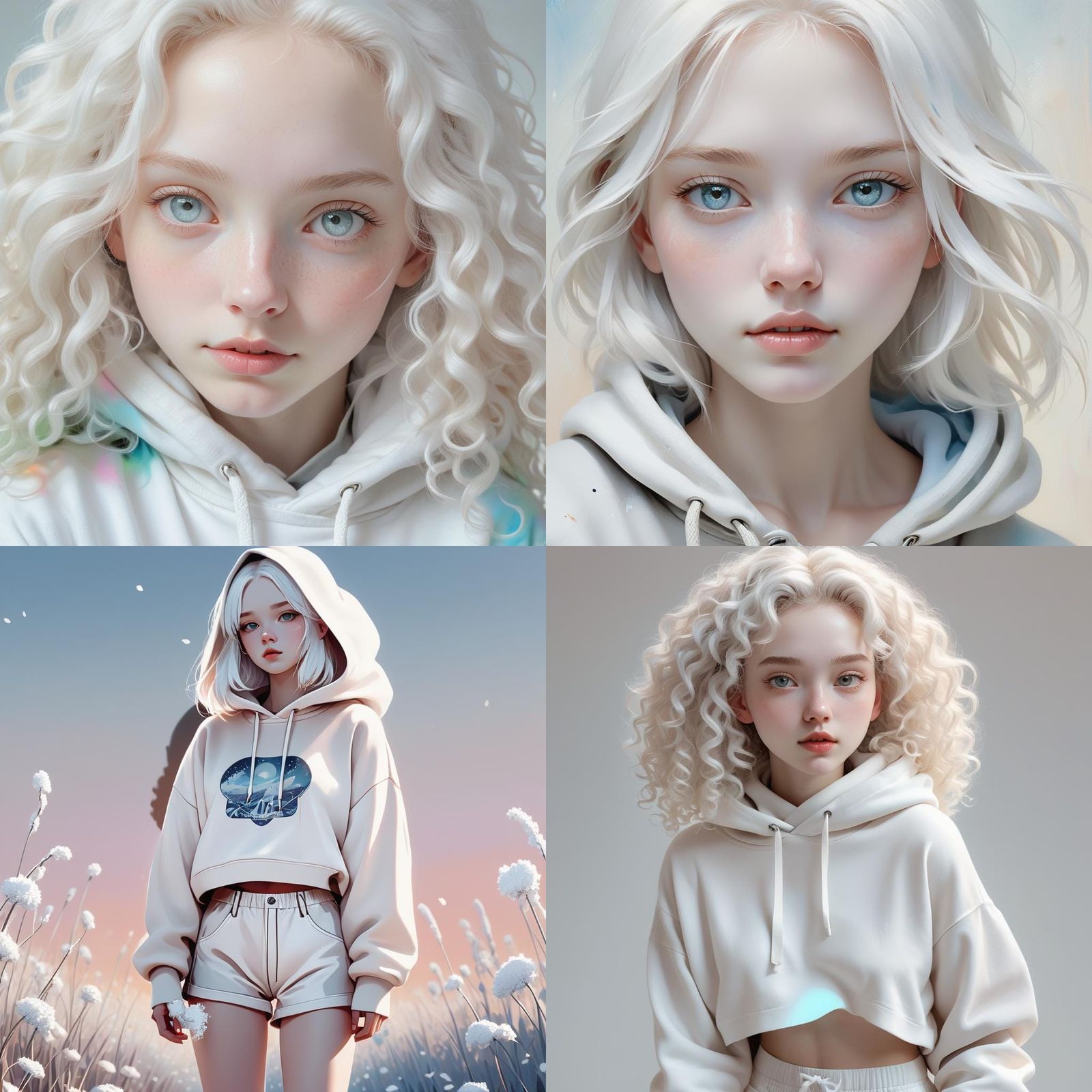 Young Woman with Snow-White Hair in White Outfit