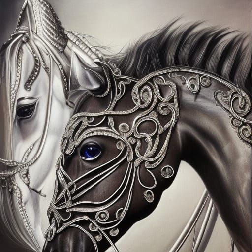 Majestic Horse in Ornate Giger-Inspired Airbrush Art