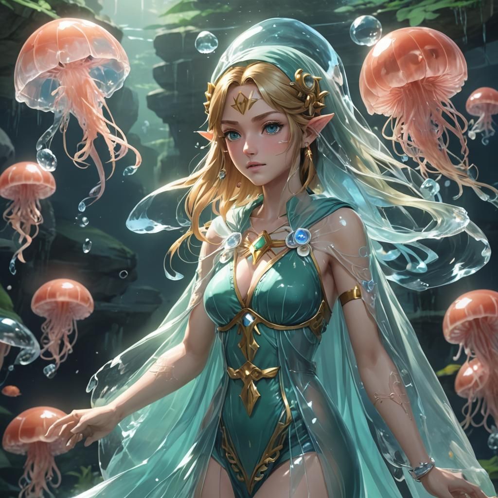 Zelda as a Zora in Flowing Jellyfish Robes