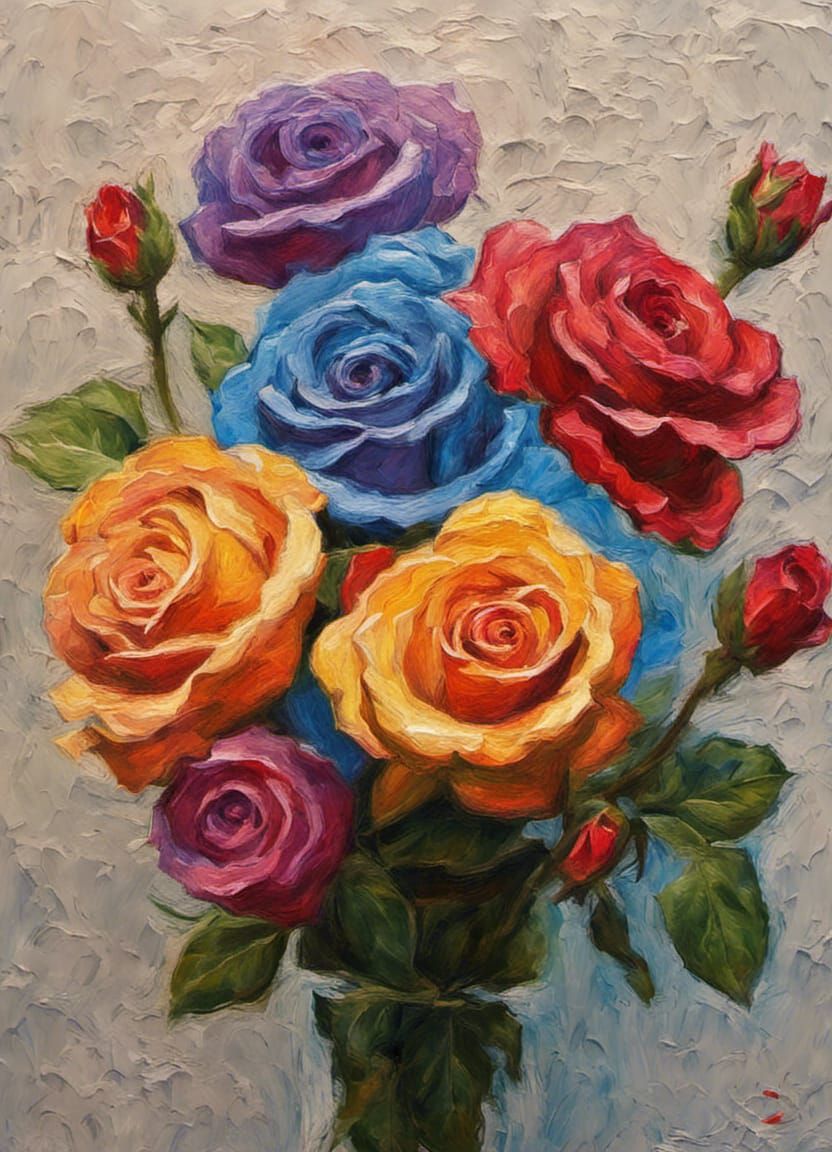 Realistic Rose Bouquet as Impasto Painting