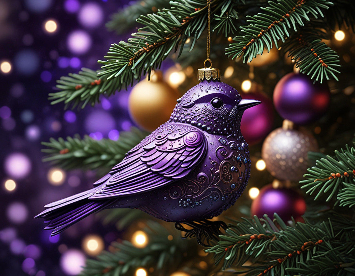 Celestial Purple Christmas Ornament in Rich Gold and Icy Blu...