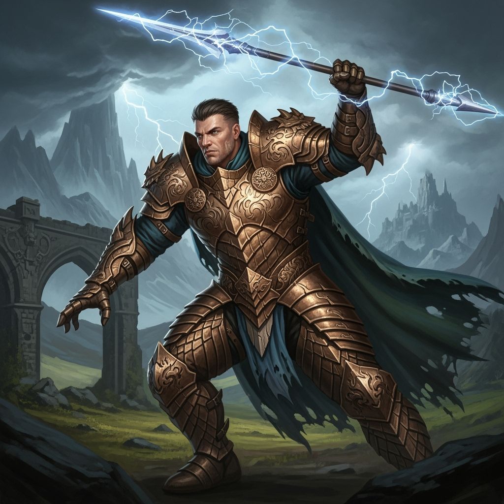 Bronze Dragonborn Adventurer with Lightning Javelin