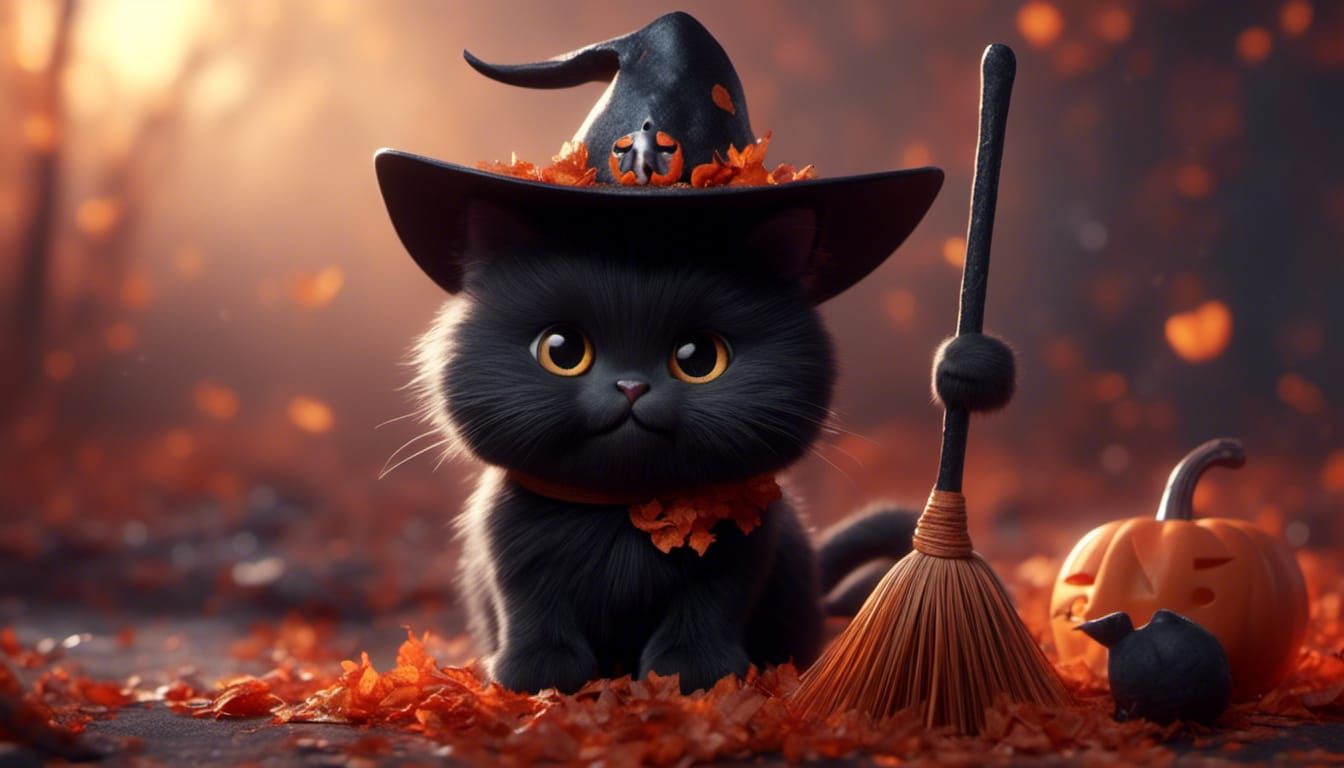 Cute Black Witch Cat Ready for Halloween