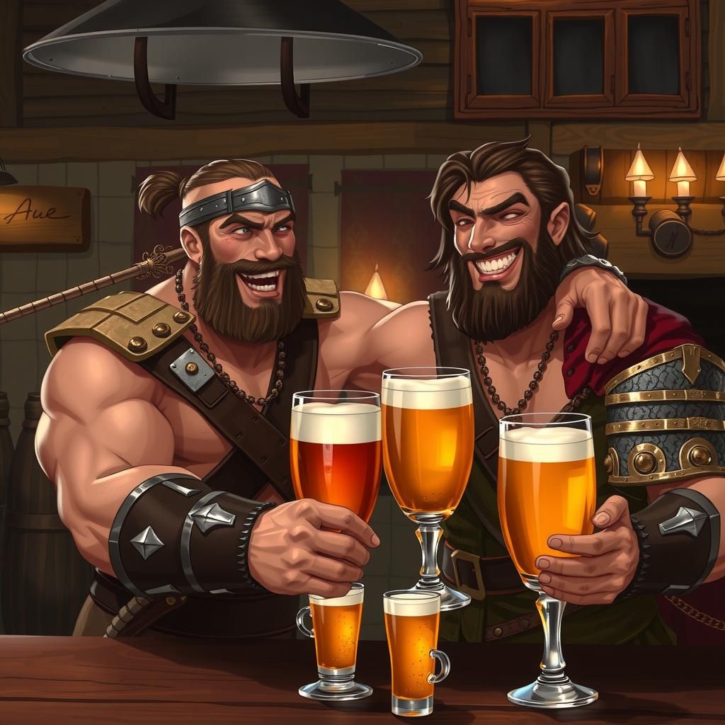 Medieval Warriors Enjoying Ale in Fantasy Tavern