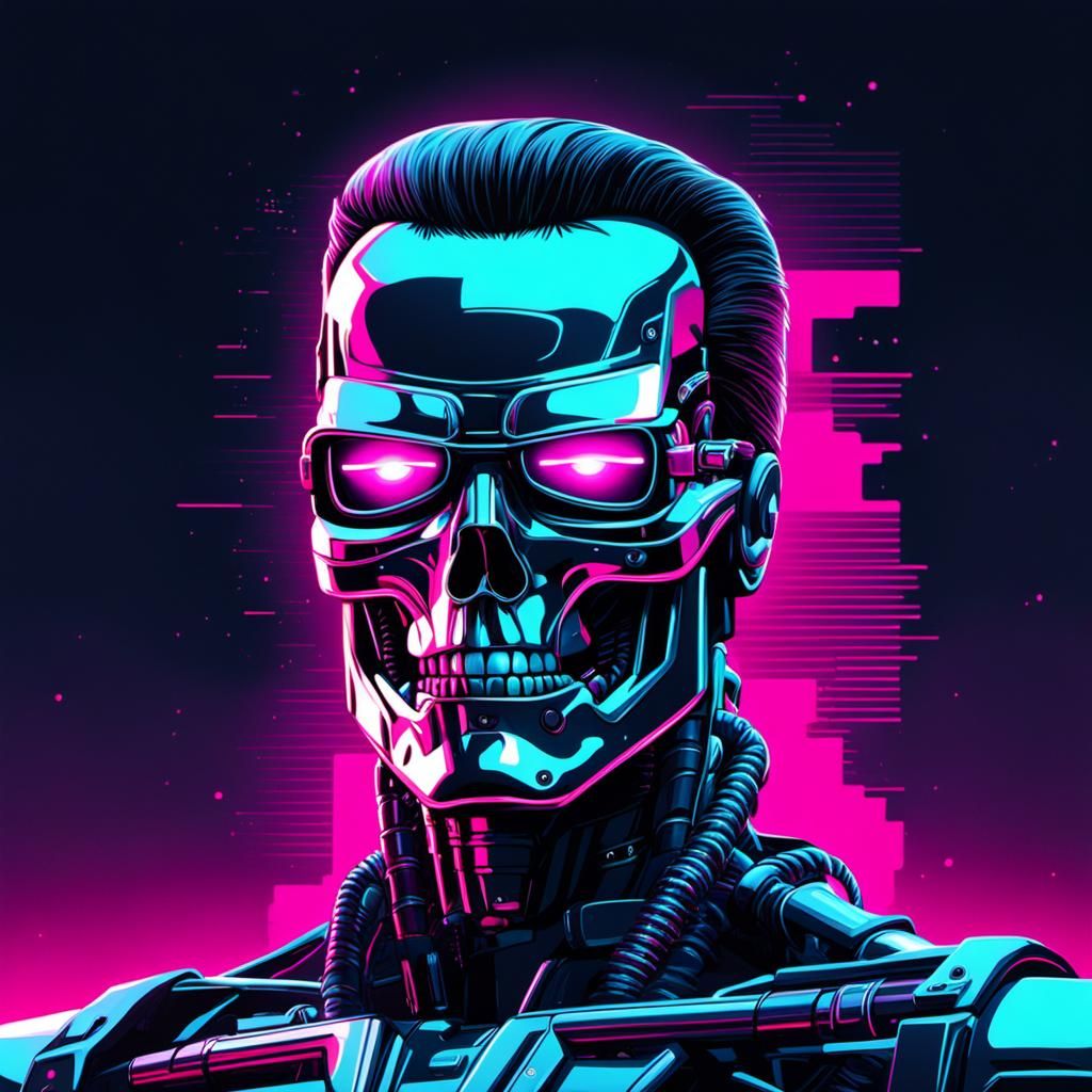 Synthwave Terminator in Neon Retro Style