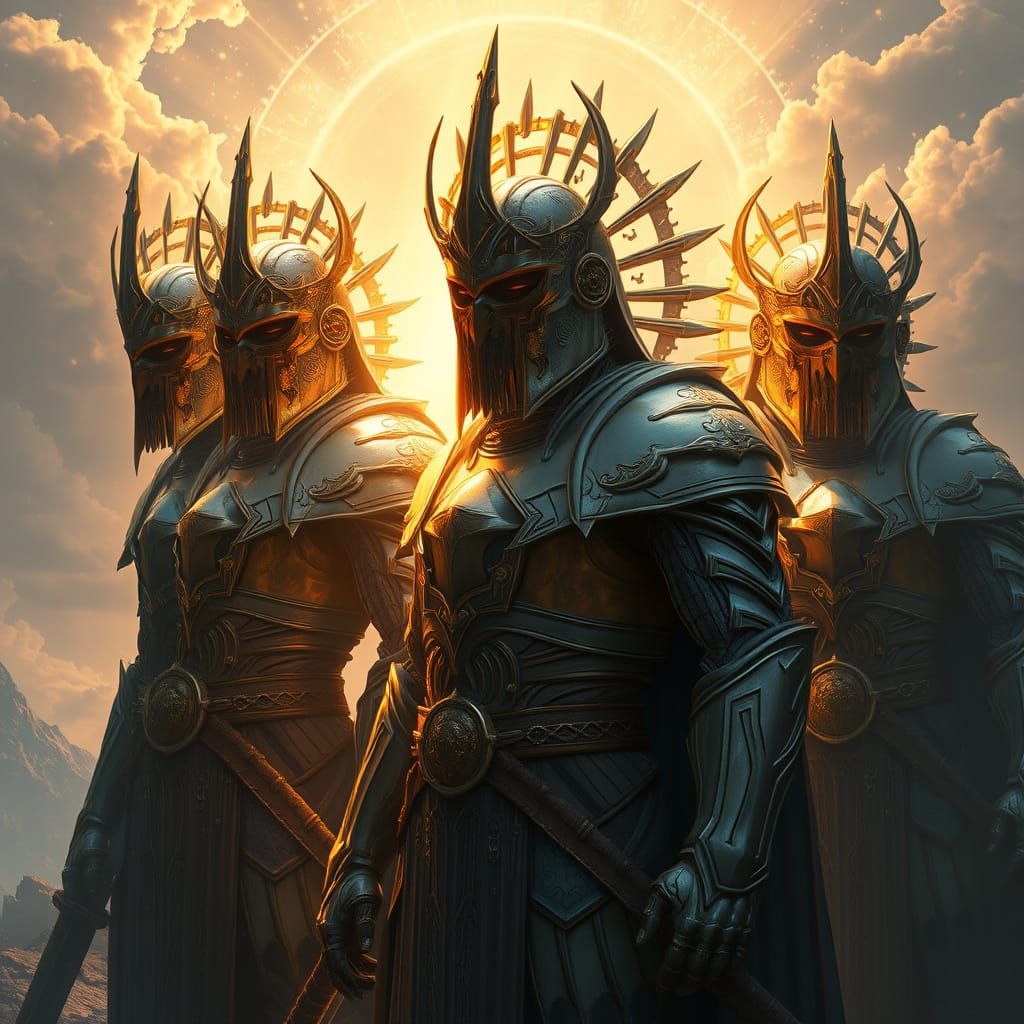 Majestic Warriors Radiant with Heavenly Aura in Photorealist...